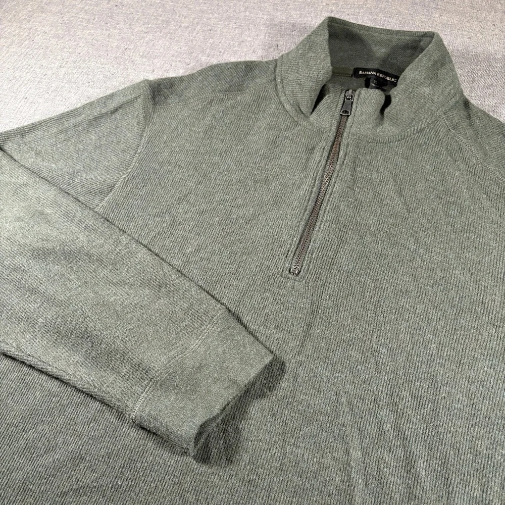 Banana Republic‎ Quarter Zip Pullover Mens XL Green Textured Waffle Knit Sweater